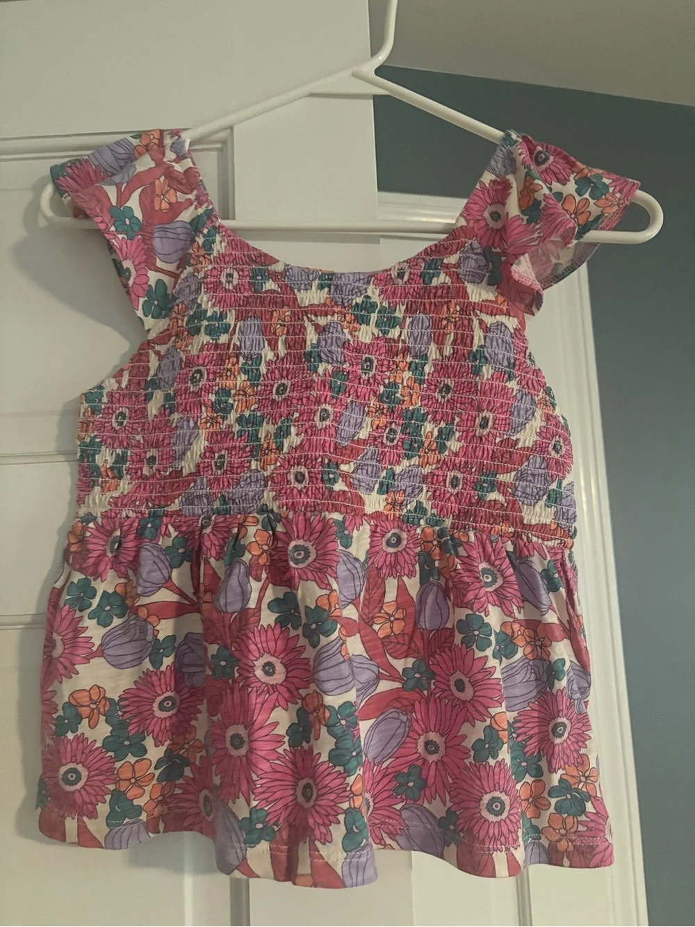 GAP Girls Floral Smocked Tank Top - Pink, Purple & Green